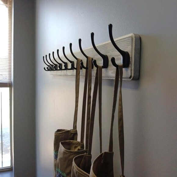 New Coat Rack Wall Mounted with 5 Coat Hooks - Heavy Duty Wooden, White & Black - Picture 4 of 7